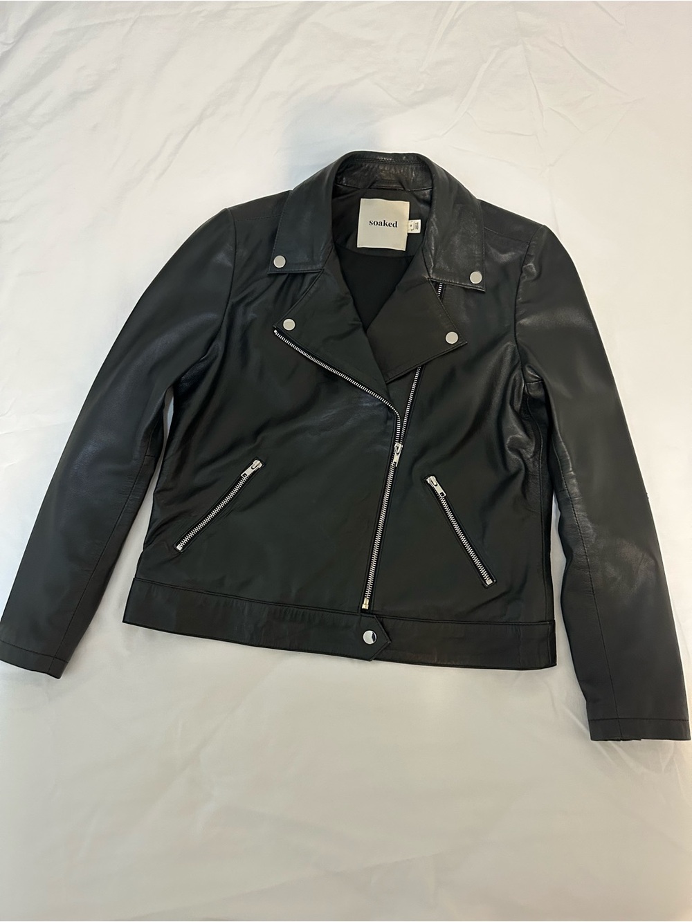 Genuine Leather Moto Jacket in Black. Like new. Size Medium.